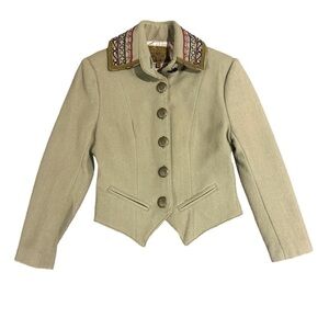 Double D Ranch Jacket 100% Wool Beaded Collar Blazer Western Concho Beige S